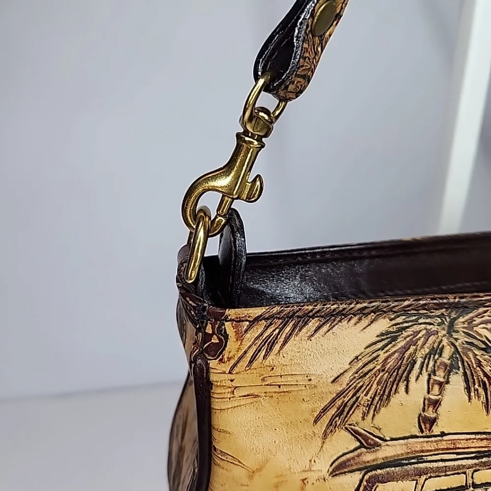 Brahmin Emma Copa Cabana Woody Car Leather Handbag Chocolate Brown Small RARE - Picture 6 of 16